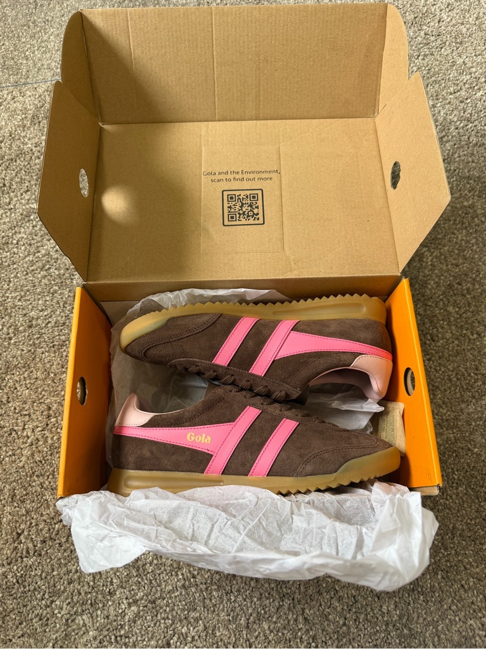Anthropologie exclusive Gola Torpedo Brown Suede Women's Sneakers Pink Detail 8 - Picture 4 of 6